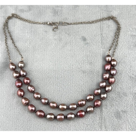 Peacock Pearl Necklace 925 Sterling Silver Clasp Pink Purple 18
